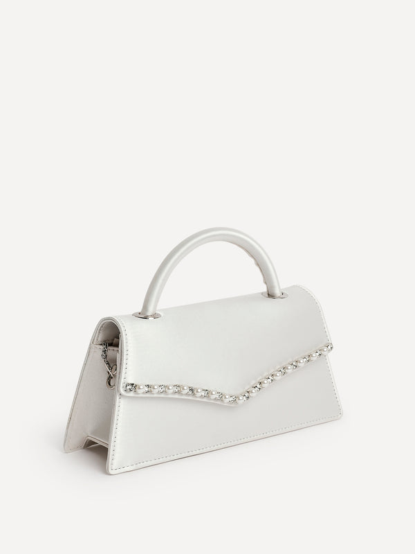 Linzi Pearl Embellished Clutch Bag With Top Handle