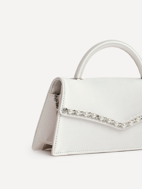 Linzi Pearl Embellished Clutch Bag With Top Handle