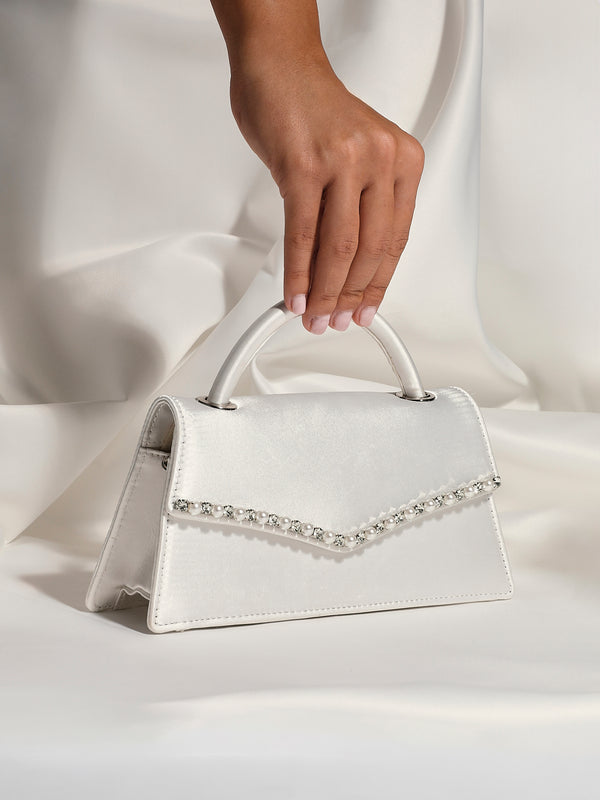 linzi Pearl Embellished Clutch Bag With Top Handle