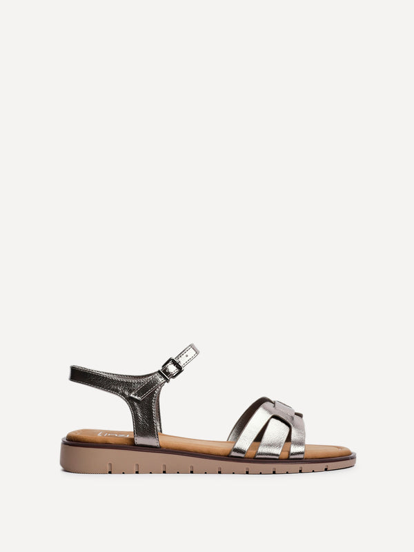 Linzi Pewter Faux Leather Two Part Sandal