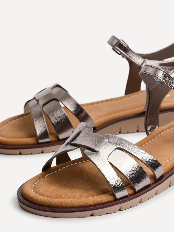 Linzi Pewter Faux Leather Two Part Sandal