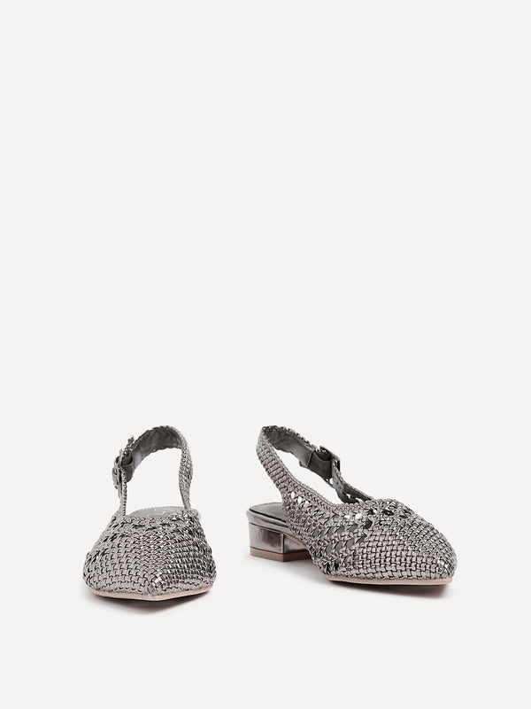 Linzi Pewter Faux Leather Woven Ballet Flats
