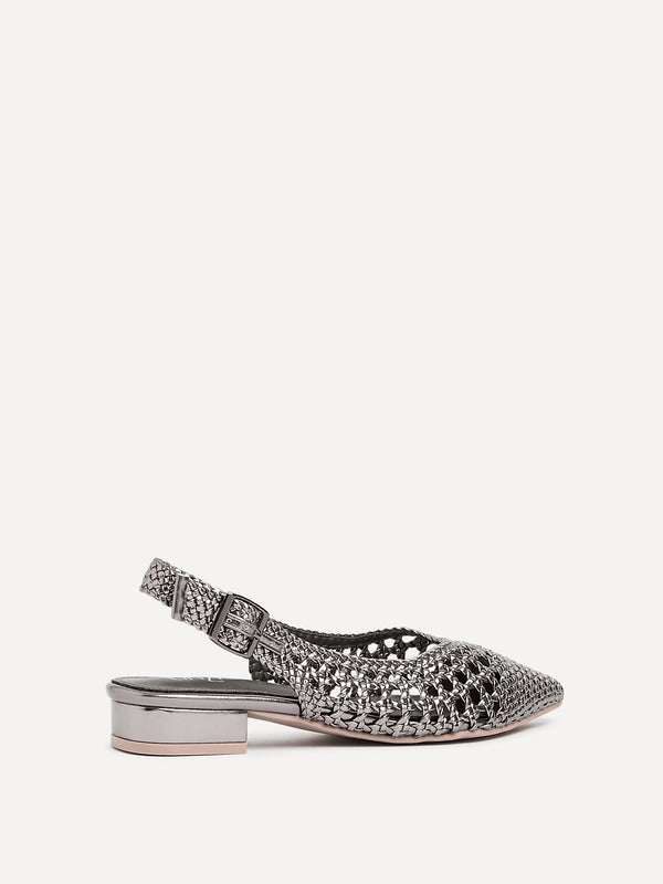 Linzi Pewter Faux Leather Woven Ballet Flats