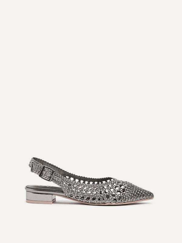 linzi Pewter Faux Leather Woven Ballet Flats
