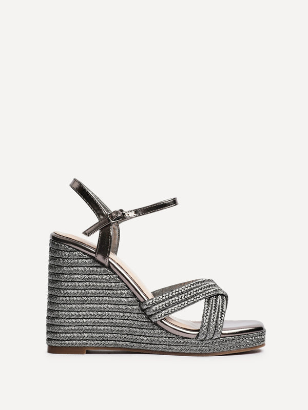 Linzi Pewter Rope Crossover Platform Wedge