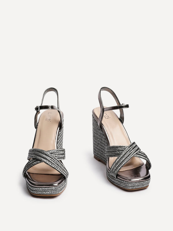 Linzi Pewter Rope Crossover Platform Wedge