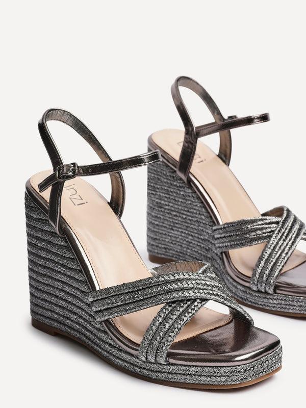 Linzi Pewter Rope Crossover Platform Wedge