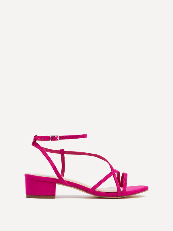 Linzi Pink Faux Suede Strappy Low Block Sandal