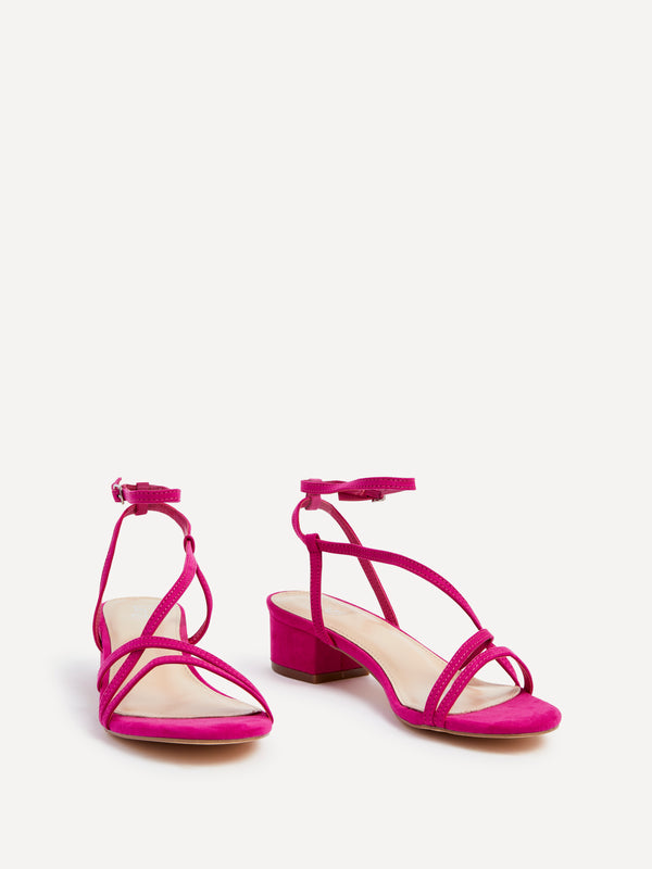 Linzi Pink Faux Suede Strappy Low Block Sandal