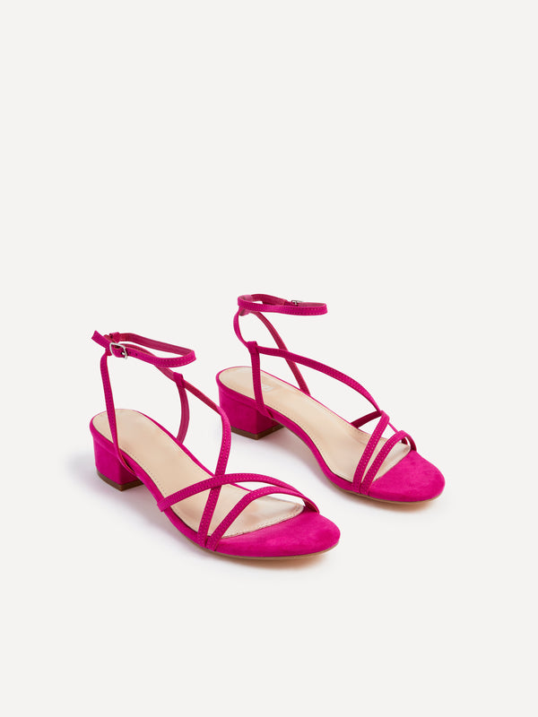Linzi Pink Faux Suede Strappy Low Block Sandal