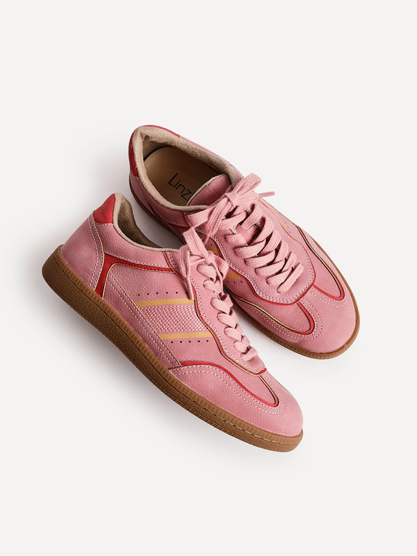 Linzi Pink & Red Retro Style Trainers With Gum Sole