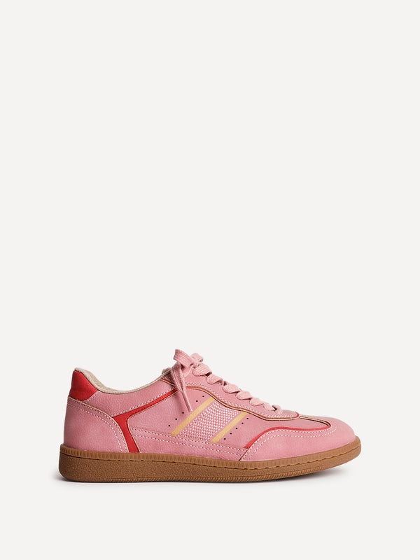 Linzi Pink & Red Retro Style Trainers With Gum Sole