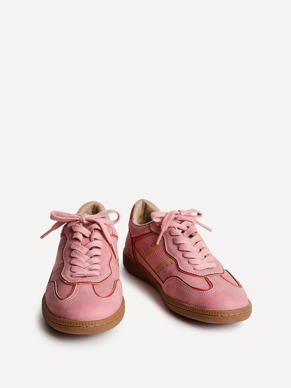 Linzi Pink & Red Retro Style Trainers With Gum Sole