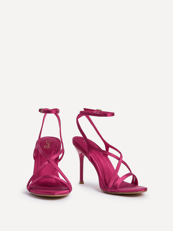 Linzi Pink Satin Strappy Stiletto Heels