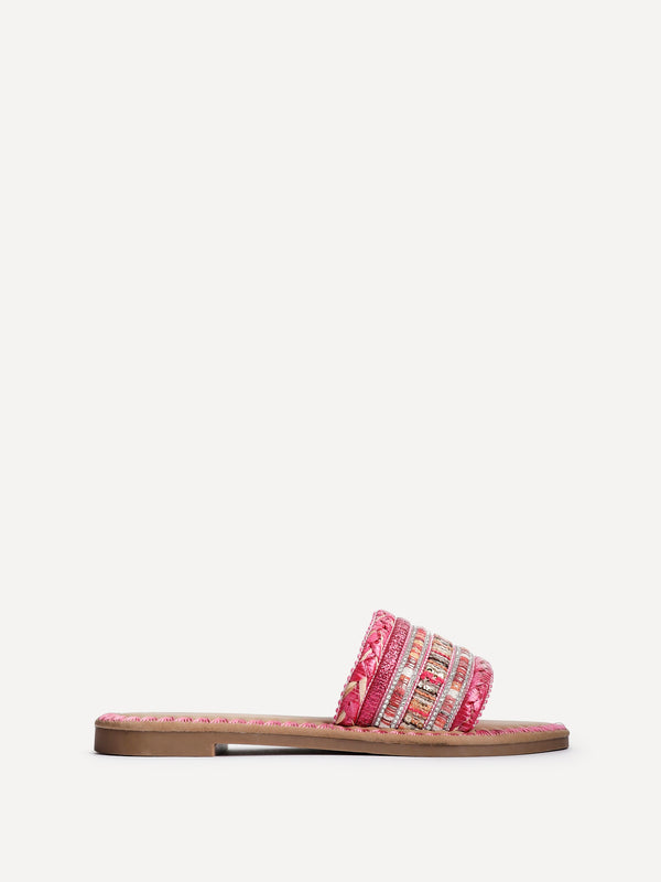 Linzi Pink Woven Embellished Flat Sandals