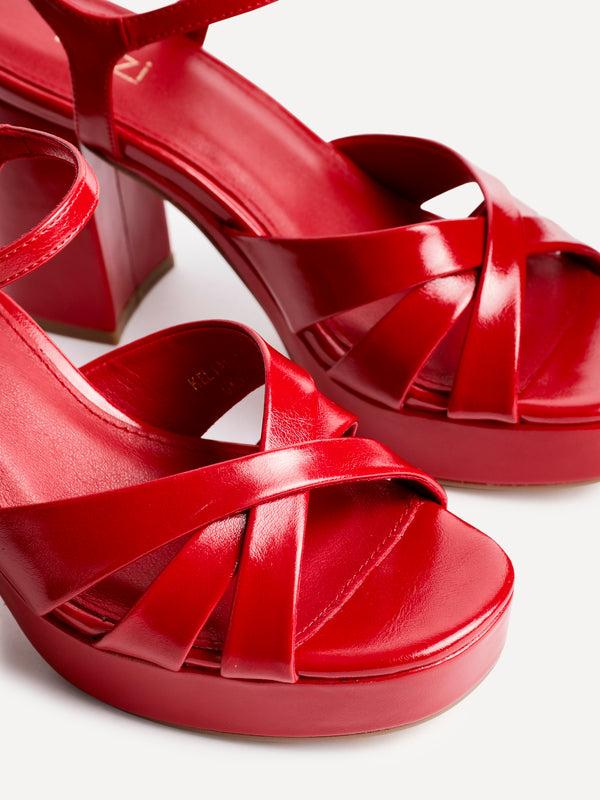 Linzi Red Faux Leather Crossover Platform Heels