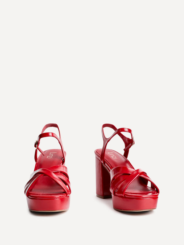Linzi Red Faux Leather Crossover Platform Heels