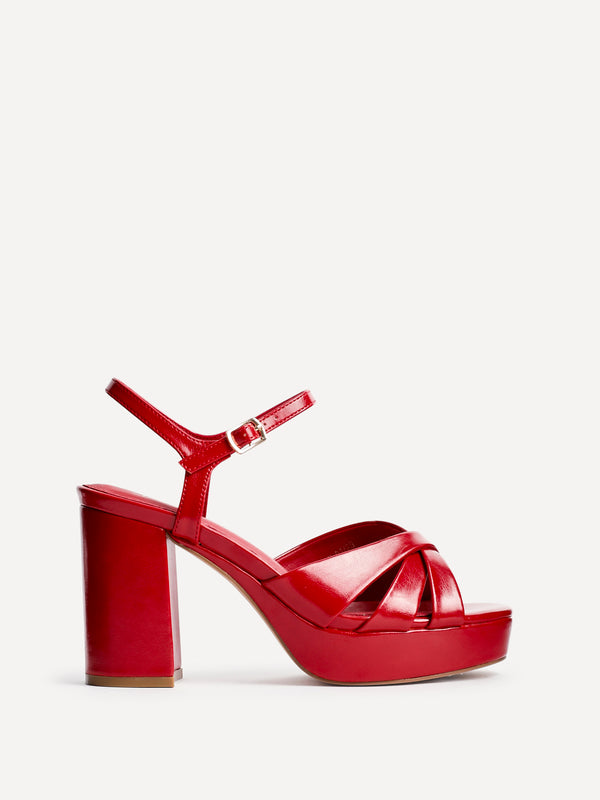 linzi Red Faux Leather Crossover Platform Heels