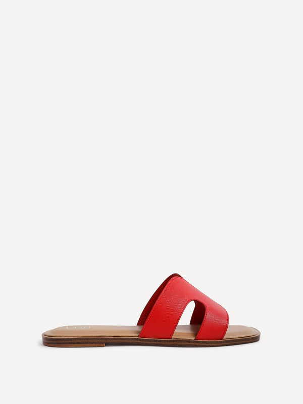 Linzi Red Faux Leather Link Design Flat Sandal