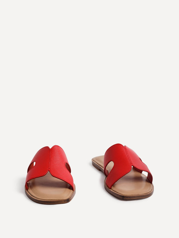 Linzi Red Faux Leather Link Design Flat Sandal