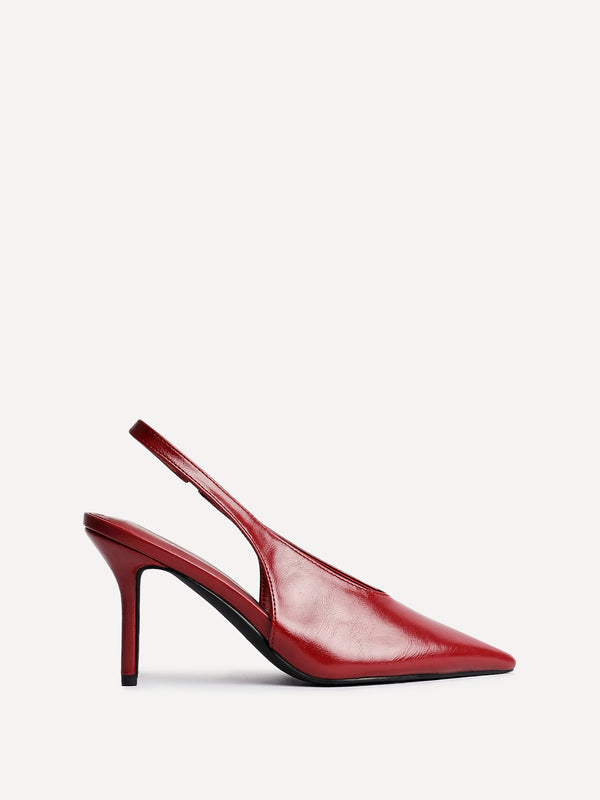 Linzi Red Faux Leather Sling Back Court Heels