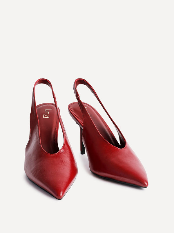 Linzi Red Faux Leather Sling Back Court Heels
