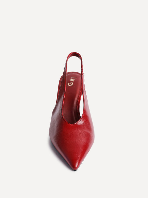 Linzi Red Faux Leather Sling Back Court Heels