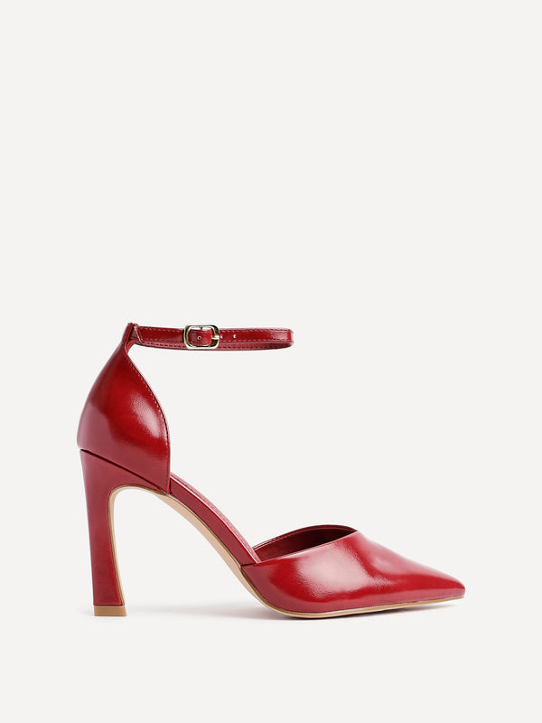 Linzi Red Faux Leather V Cut Court Heel