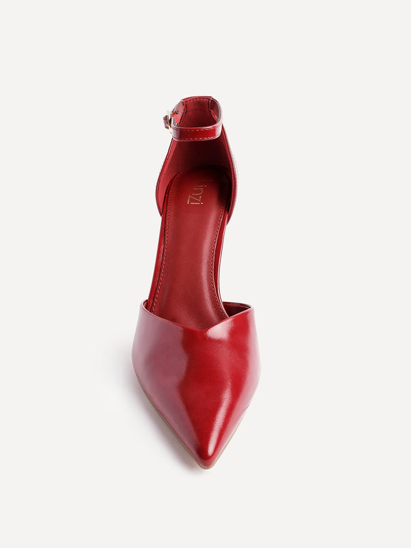 Linzi Red Faux Leather V Cut Court Heel