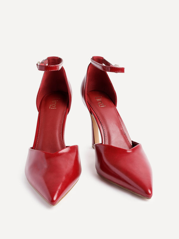 Linzi Red Faux Leather V Cut Court Heel