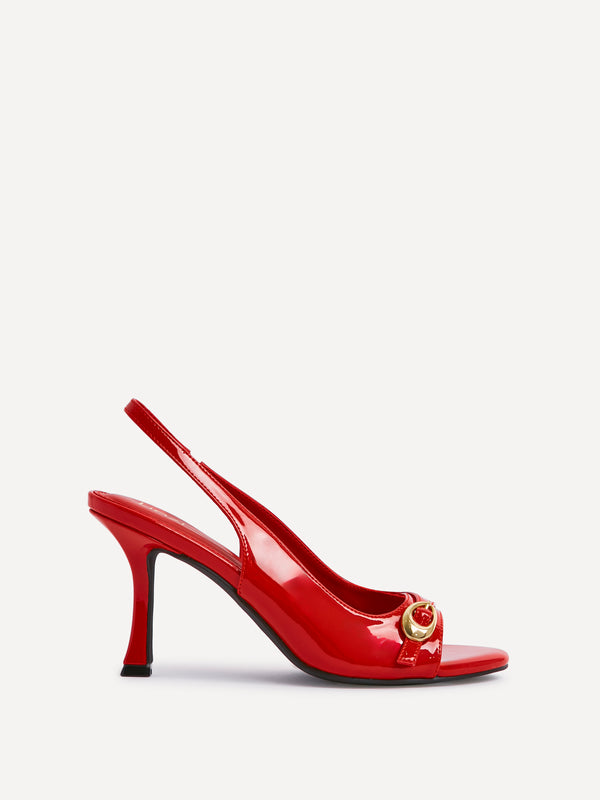 Linzi Red Faux Patent Leather Peep Toe Heel