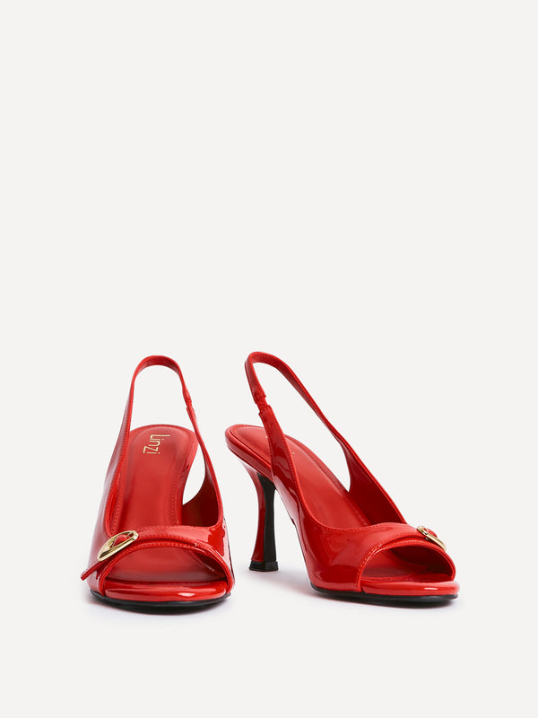 Linzi Red Faux Patent Leather Peep Toe Heel