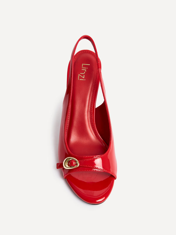 Linzi Red Faux Patent Leather Peep Toe Heel