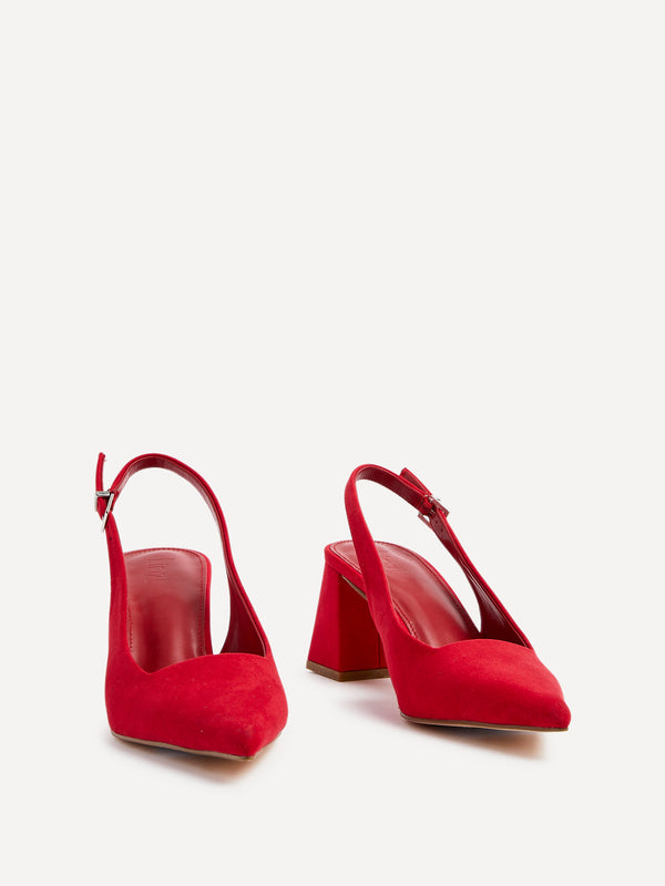 Linzi Red Faux Suede Block Heeled Court Heel