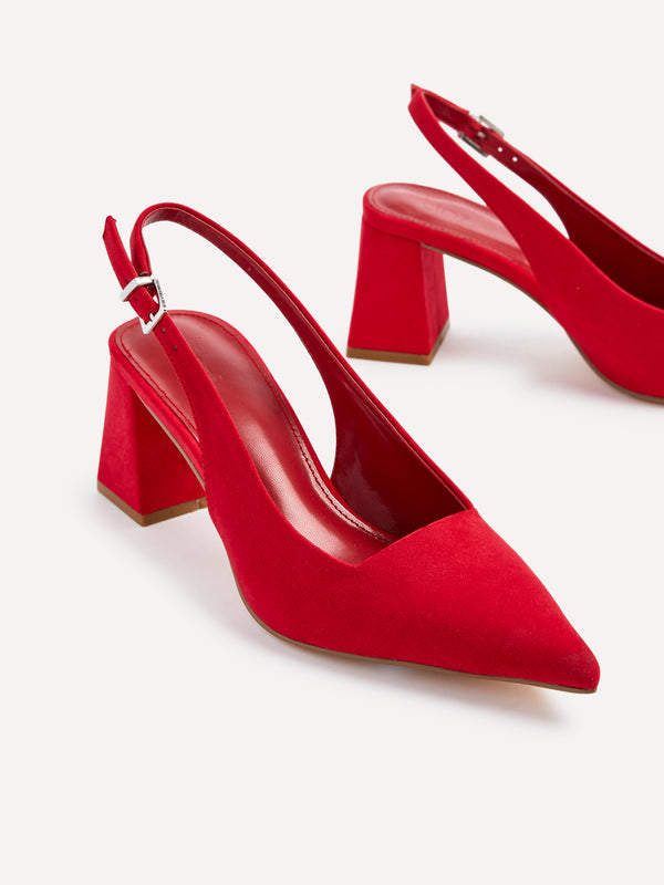 Linzi Red Faux Suede Block Heeled Court Heel