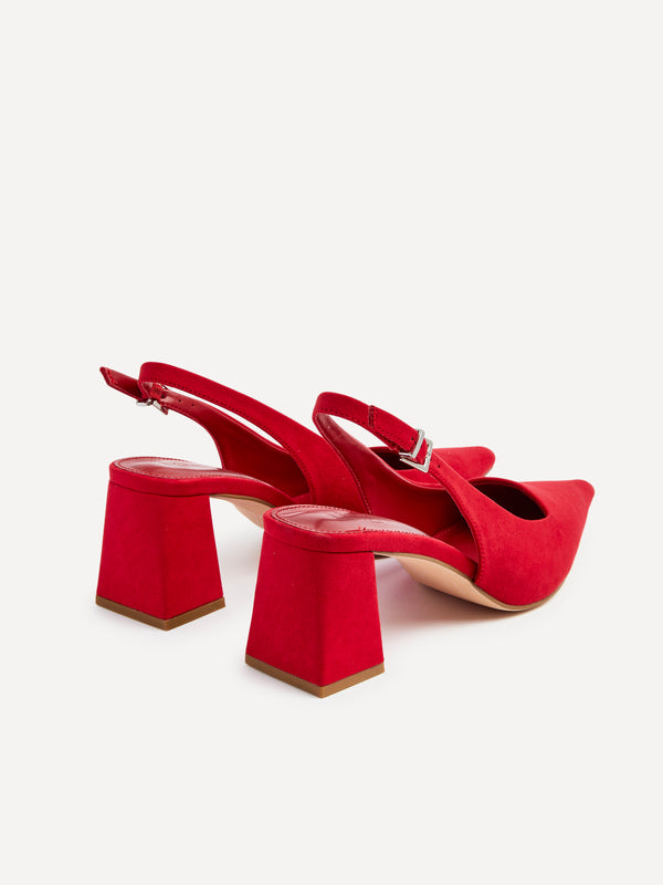 Linzi Red Faux Suede Block Heeled Court Heel