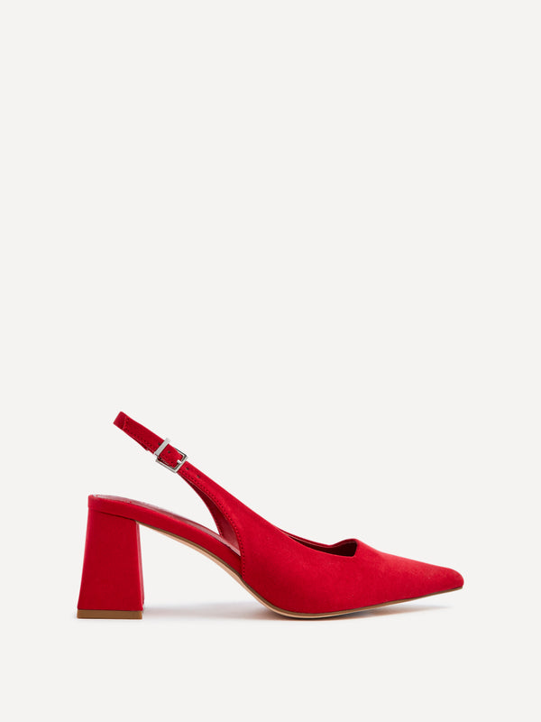linzi Red Faux Suede Block Heeled Court Heel