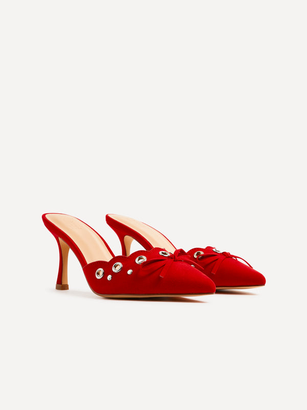 Linzi Red Faux Suede Pointed Mule With Bow Detail