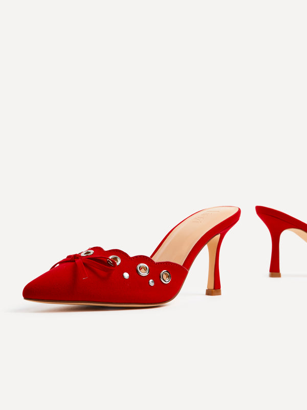 Linzi Red Faux Suede Pointed Mule With Bow Detail