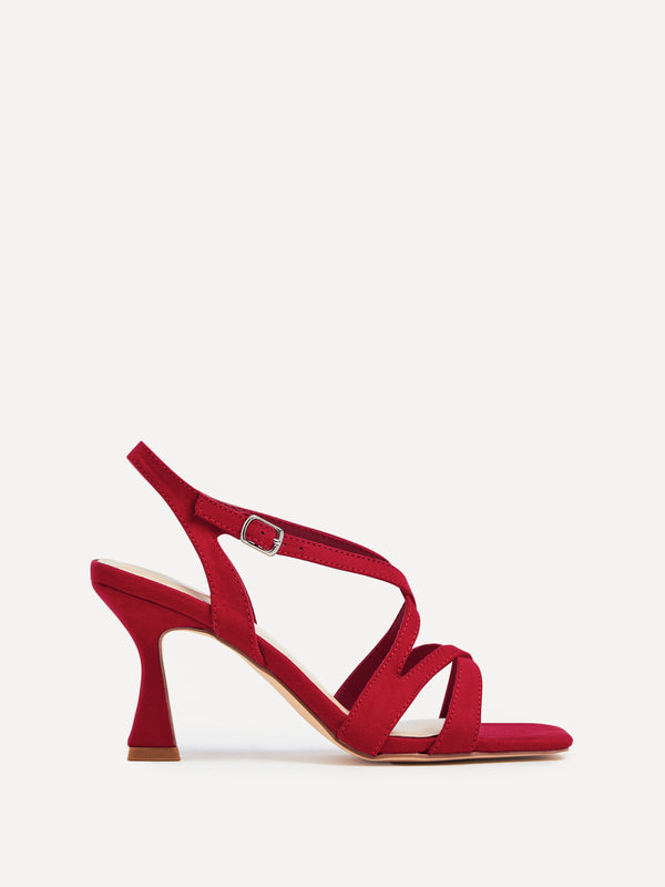 Linzi Red Faux Suede Square Toe Caged Heel