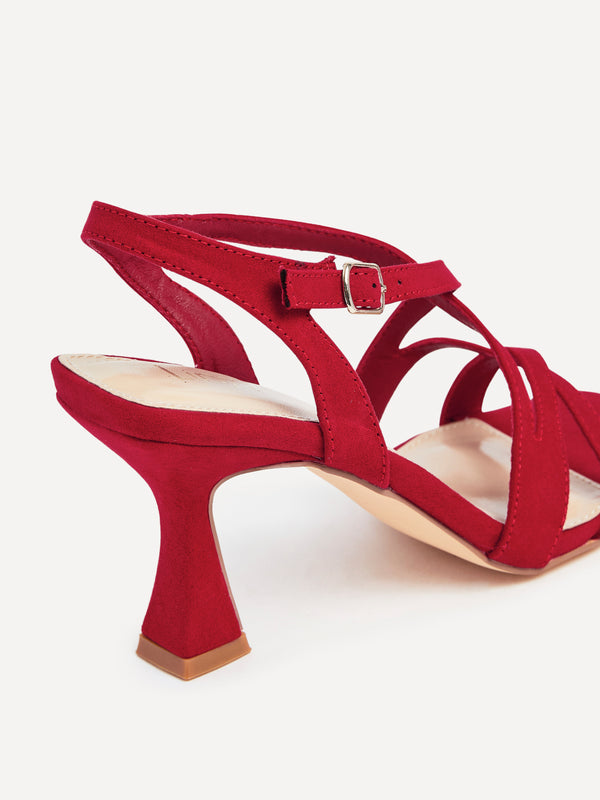 Linzi Red Faux Suede Square Toe Caged Heel