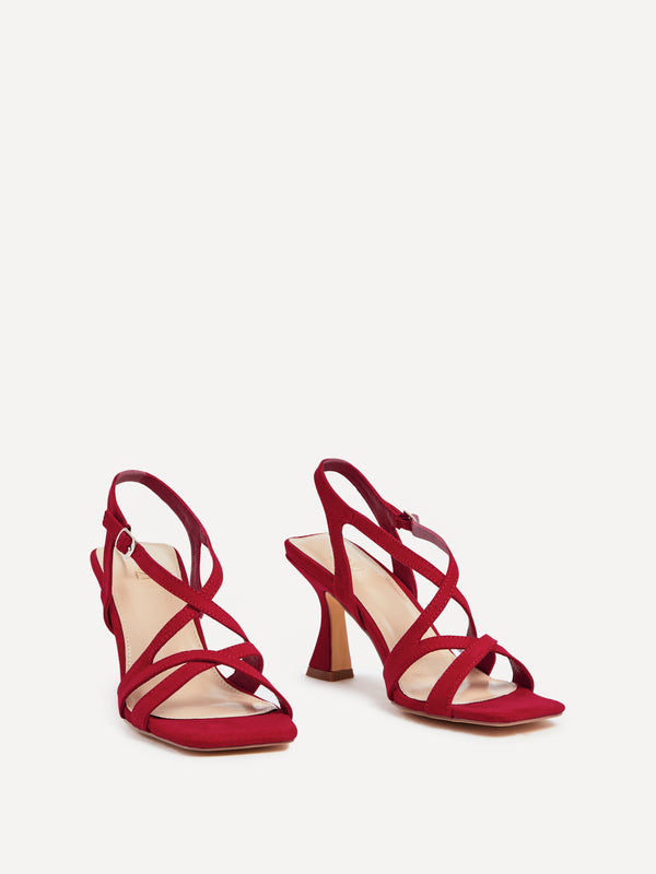 Linzi Red Faux Suede Square Toe Caged Heel
