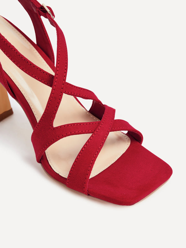 Linzi Red Faux Suede Square Toe Caged Heel