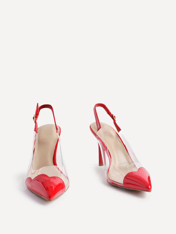 Linzi Red Perspex Patent Mix Slingback Court Heels