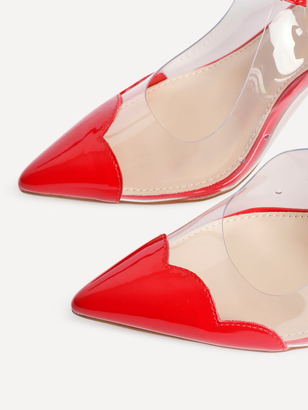 Linzi Red Perspex Patent Mix Slingback Court Heels