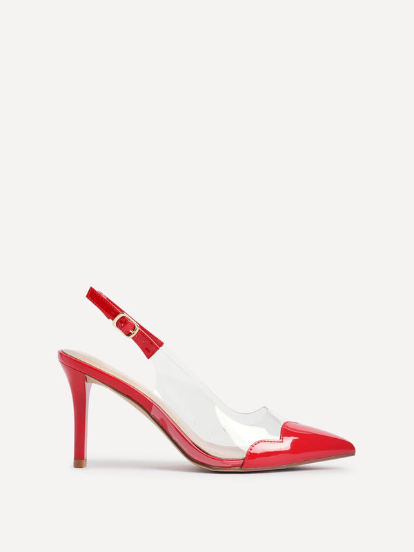 linzi Red Perspex Patent Mix Slingback Court Heels