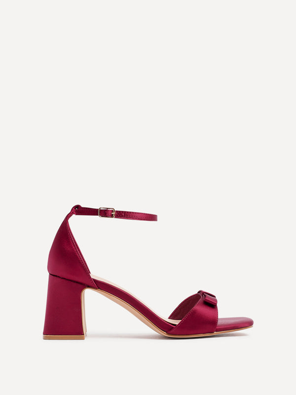 Linzi Red Satin Block Heel With Bow Detail