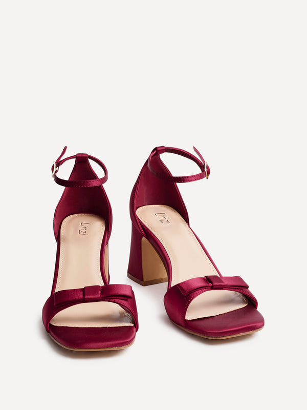 Linzi Red Satin Block Heel With Bow Detail