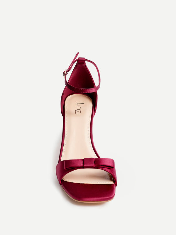Linzi Red Satin Block Heel With Bow Detail