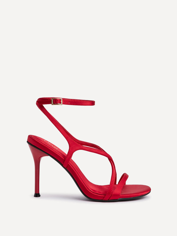 Linzi Red Satin Strappy Stiletto Heels